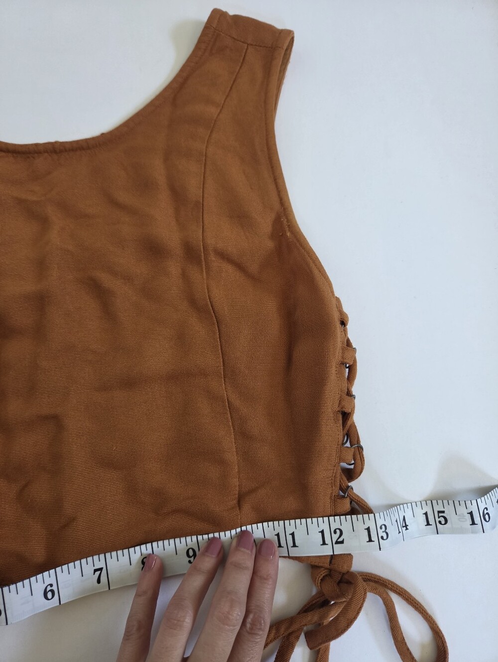 RVCA rust brown crop top with side tie detail sz S - Picture 6 of 8